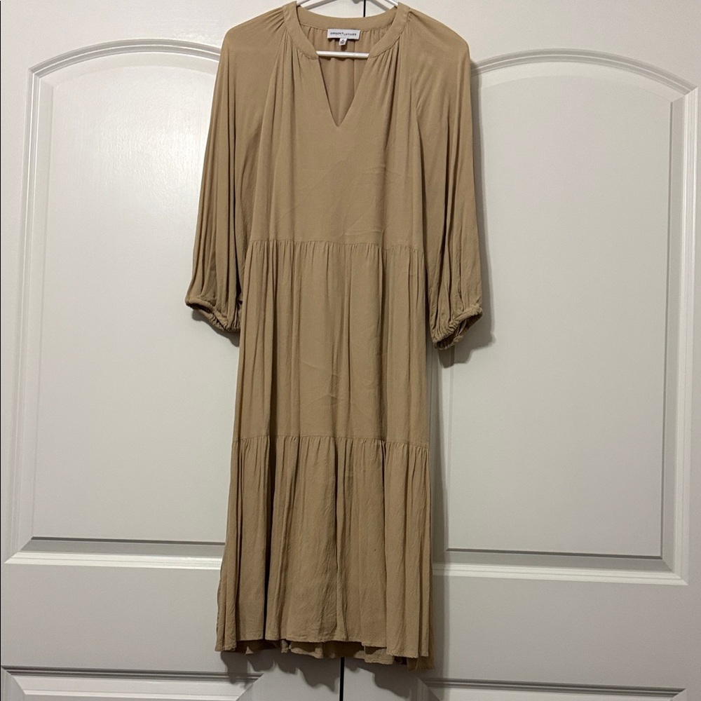 Gibson Latimer Three Quarter Sleeve Tan Dress